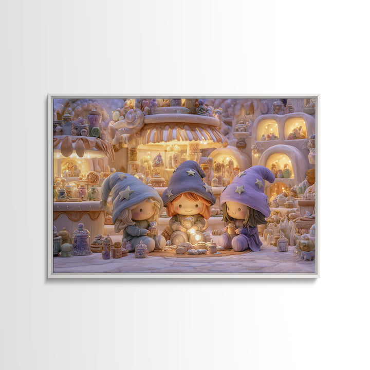 The Little Star Witch, Whimsical Halloween Art, Landscape Wall Art, Framed Canvas Print, Halloween Kids Decor, Whimsical Wall Art