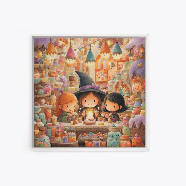 The Little Star Witch, Kids Halloween Decor, Square Wall Art, Canvas Print, Halloween Kids Decor, Whimsical Wall Art, Spooky Wall Decor