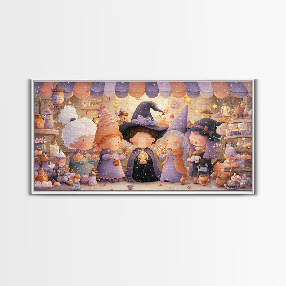 The Little Star Witch, Kids Halloween Decor, Wide Panoramic Art, Canvas Print, Halloween Kids Decor, Whimsical Wall Art, Horror Wall Art