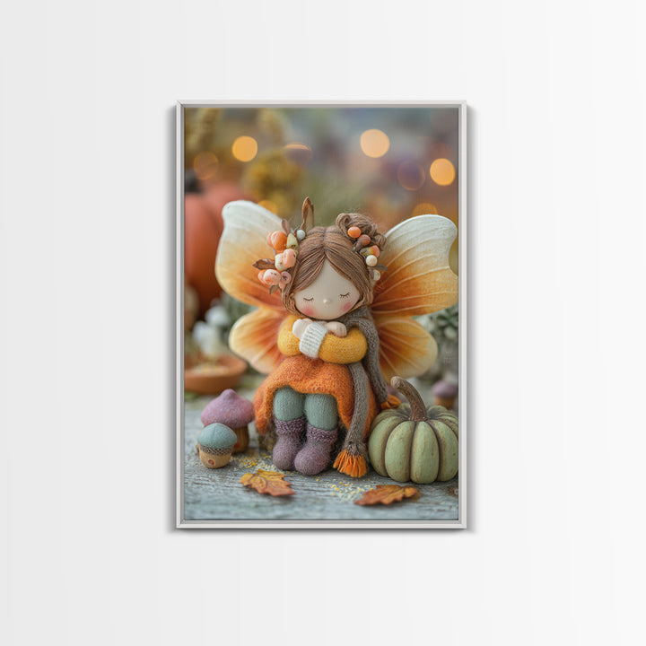 The Candy Corn Fairy, Storybook Halloween Art, Vertical Wall Art, Framed Canvas Print, Halloween Kids Decor, Whimsical Wall Art