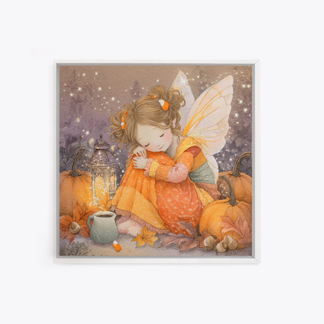 The Candy Corn Fairy, Kids Halloween Decor, Square Wall Art, Framed Canvas Print, Halloween Kids Decor, Whimsical Wall Art