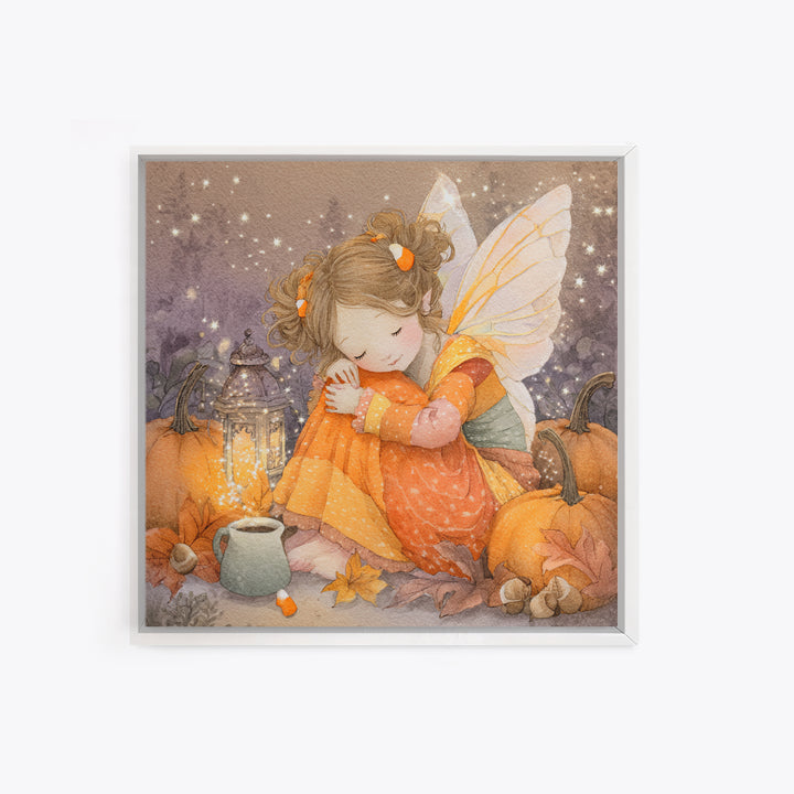 The Candy Corn Fairy, Kids Halloween Decor, Square Wall Art, Framed Canvas Print, Halloween Kids Decor, Whimsical Wall Art