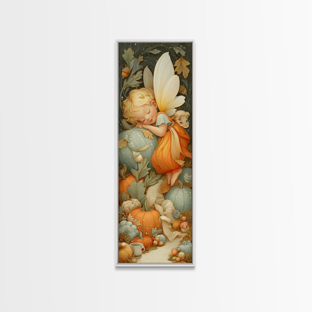 The Candy Corn Fairy, Whimsical Halloween Art, Tall Narrow Wall Art, Canvas Print, Halloween Kids Decor, Whimsical Wall Art