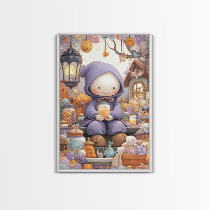 The Moonbeam Wizard, Kids Halloween Decor, Vertical Wall Art, Canvas Print, Halloween Kids Decor, Whimsical Wall Art, Halloween Wall Art