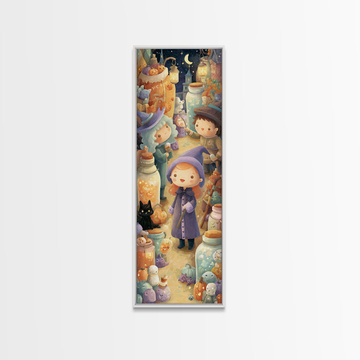 The Moonbeam Wizard, Kids Halloween Decor, Tall Narrow Wall Art, Canvas Print, Halloween Kids Decor, Whimsical Wall Art, Seasonal Home Decor