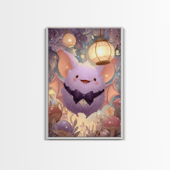 The Bow-Tie Bat, Cute Spooky Wall Art, Vertical Wall Art, Canvas Print, Halloween Kids Decor, Whimsical Wall Art, Seasonal Home Decor