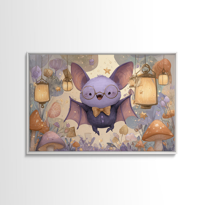 The Bow-Tie Bat, Kids Halloween Decor, Landscape Wall Art, Canvas Print, Halloween Kids Decor, Whimsical Wall Art, Spooky Wall Decor