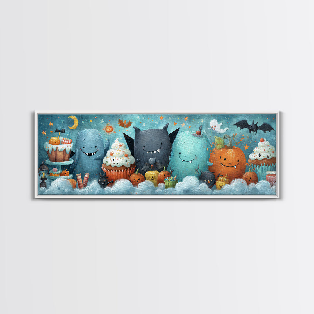 The Cupcake Vampire, Pastel Halloween Art, Extra Wide Wall Art, Canvas Print, Cute Halloween Wall Art