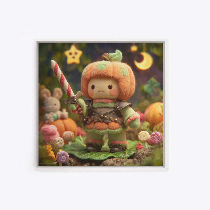 The Pumpkin Knight, Plush Halloween Art, Square Wall Art, Canvas Print, Cute Halloween Wall Art, Halloween Kids Decor