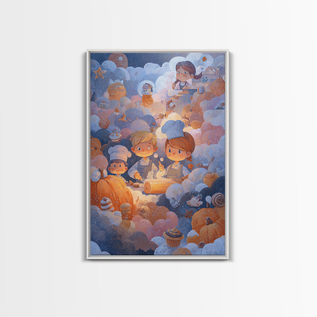 The Pumpkin Bakery, Pastel Halloween Art, Vertical Wall Art, Canvas Print, Cute Halloween Wall Art, Whimsical Nursery Decor