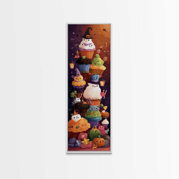 The Cupcake Costume Contest, Quilled Halloween Art, Tall Narrow Wall Art, Framed Canvas Print, Cute Halloween Wall Art