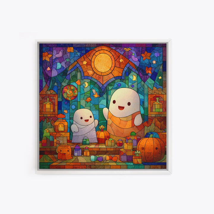 The Ghost Daycare, Stained Glass Halloween, Square Wall Art, Canvas Print, Cute Halloween Wall Art, Halloween Kids Decor