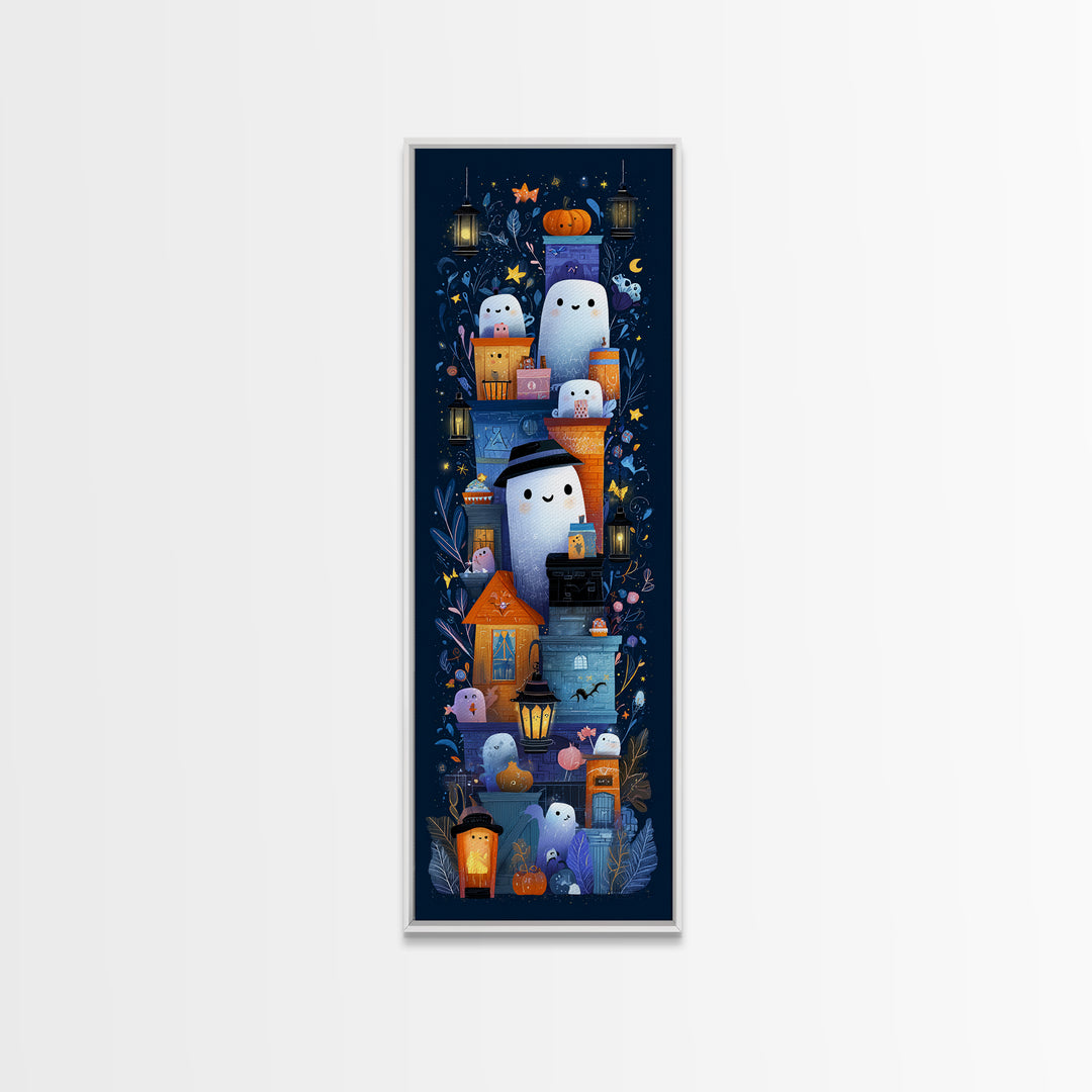 The Ghost Mail Carrier, Vector Halloween Art, Tall Narrow Wall Art, Framed Canvas Print, Cute Halloween Wall Art
