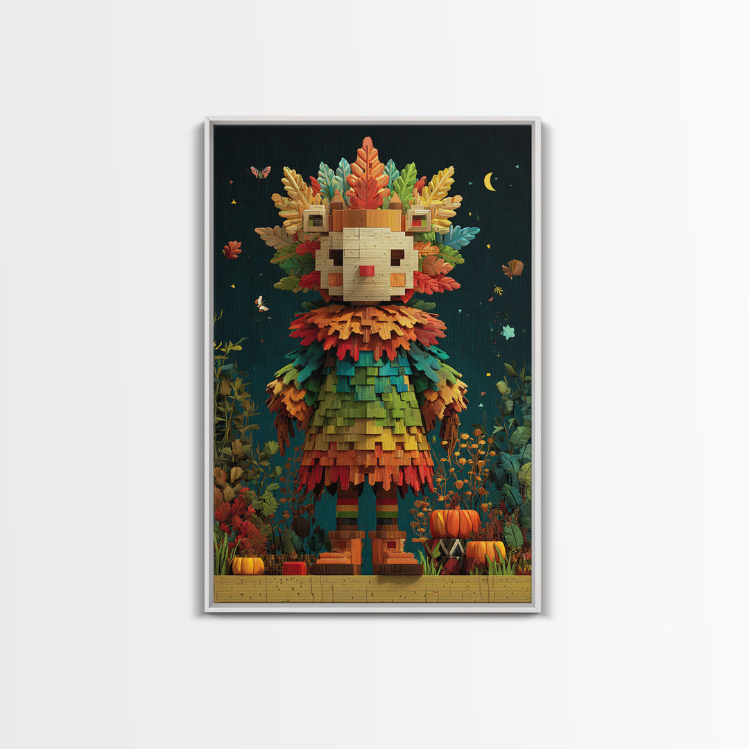 The Autumn Leaf Costume Contest, Pixel Halloween Art, Vertical Wall Art, Canvas Print, Cute Halloween Wall Art