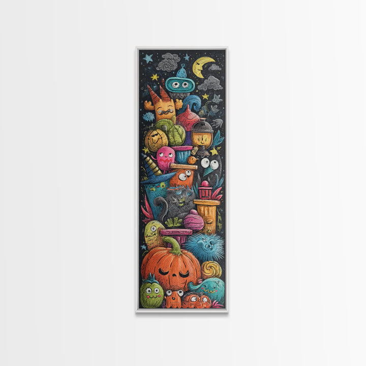 The Costume Photo Booth, Crayon Halloween Art, Tall Narrow Wall Art, Framed Canvas Print, Cute Halloween Wall Art