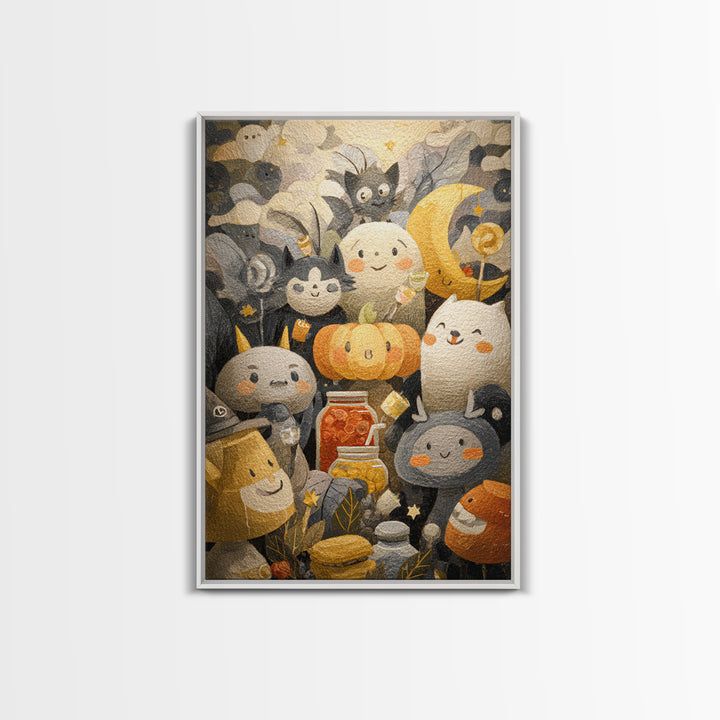 The Pumpkin Pancake Breakfast, Pastel Halloween Art, Vertical Wall Art, Canvas Print, Cute Halloween Wall Art