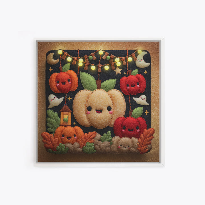The Candy Apple Dance, Felt Halloween Art, Square Wall Art, Canvas Print, Cute Halloween Wall Art, Halloween Kids Decor