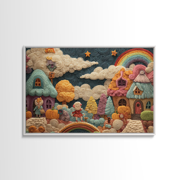 The Upside-Down Candy Kingdom, Quilled Halloween Art, Landscape Wall Art, Framed Canvas Print, Cute Halloween Wall Art