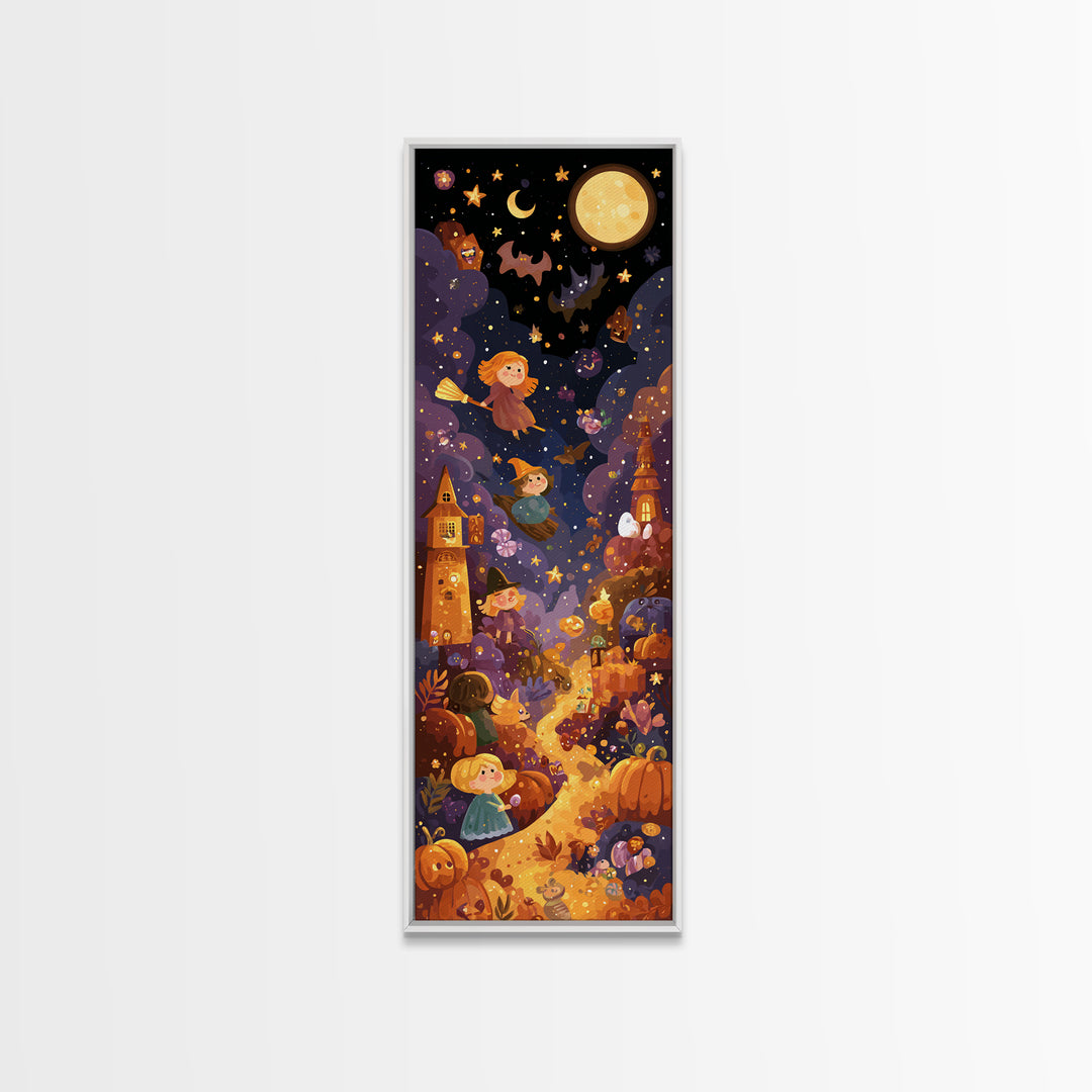 The Candy Comet Adventure, Vector Halloween Art, Tall Narrow Wall Art, Framed Canvas Print, Cute Halloween Wall Art