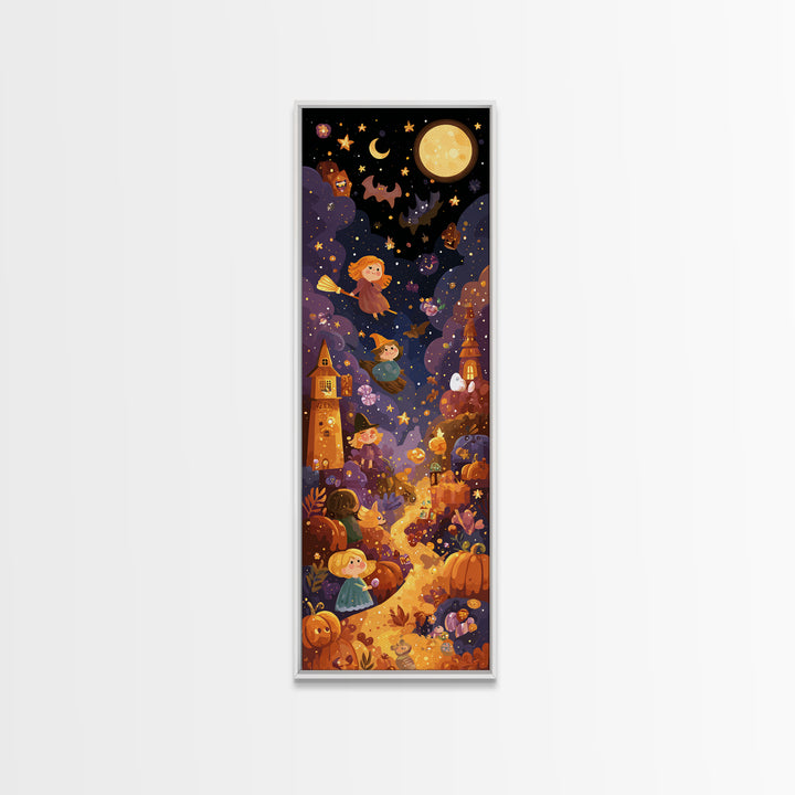 The Candy Comet Adventure, Vector Halloween Art, Tall Narrow Wall Art, Framed Canvas Print, Cute Halloween Wall Art