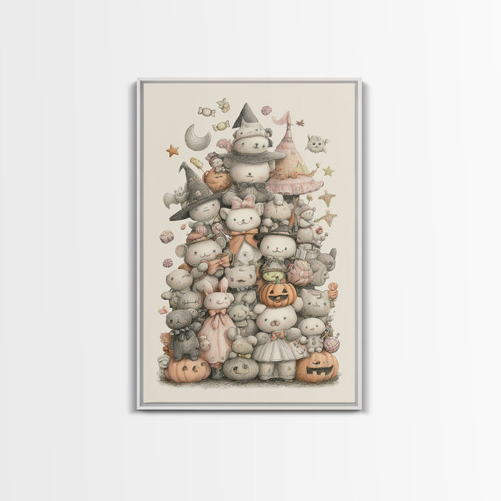 The Halloween Toy Kingdom, Hand Sketch Halloween Art, Vertical Wall Art, Canvas Print, Cute Halloween Wall Art