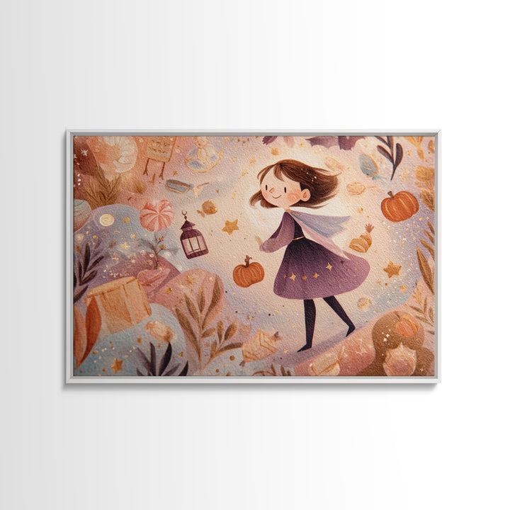 The Magical Costume Workshop, Watercolor Halloween Art, Landscape Wall Art, Framed Canvas Print, Cute Halloween Wall Art