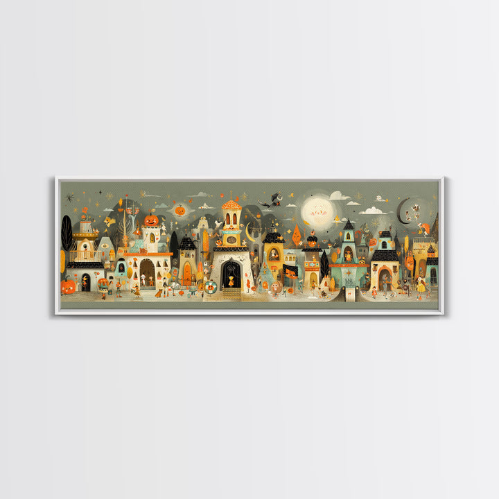 The Costume Planet, Retro Halloween Art, Extra Wide Wall Art, Canvas Print, Cute Halloween Wall Art, Cozy Autumn Kids Decor