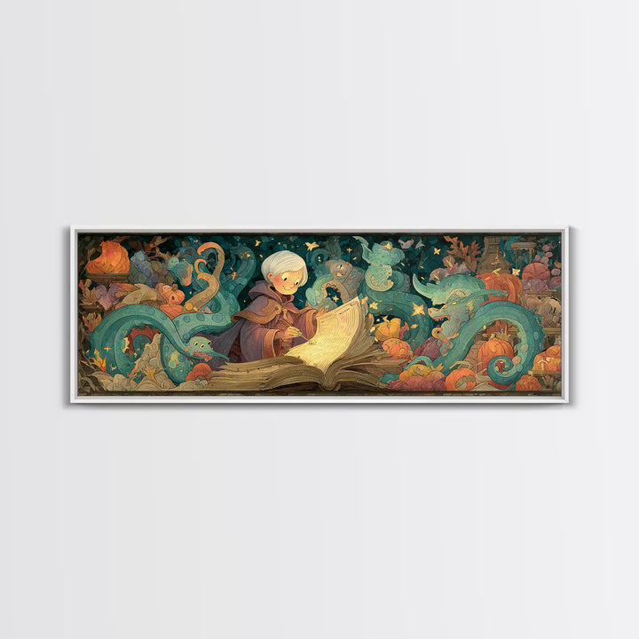 The Librarian Of Forbidden Tides, Stained Glass Halloween, Extra Wide Wall Art, Canvas Print, Cute Halloween Wall Art
