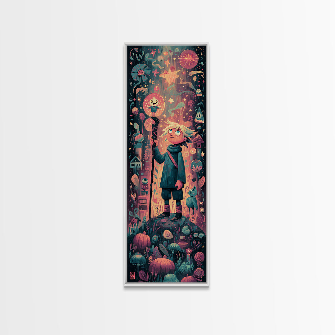 The Star-Seer Of Black Dunwich, Vaporwave Halloween Art, Tall Narrow Wall Art, Framed Canvas Print, Cute Halloween Wall Art