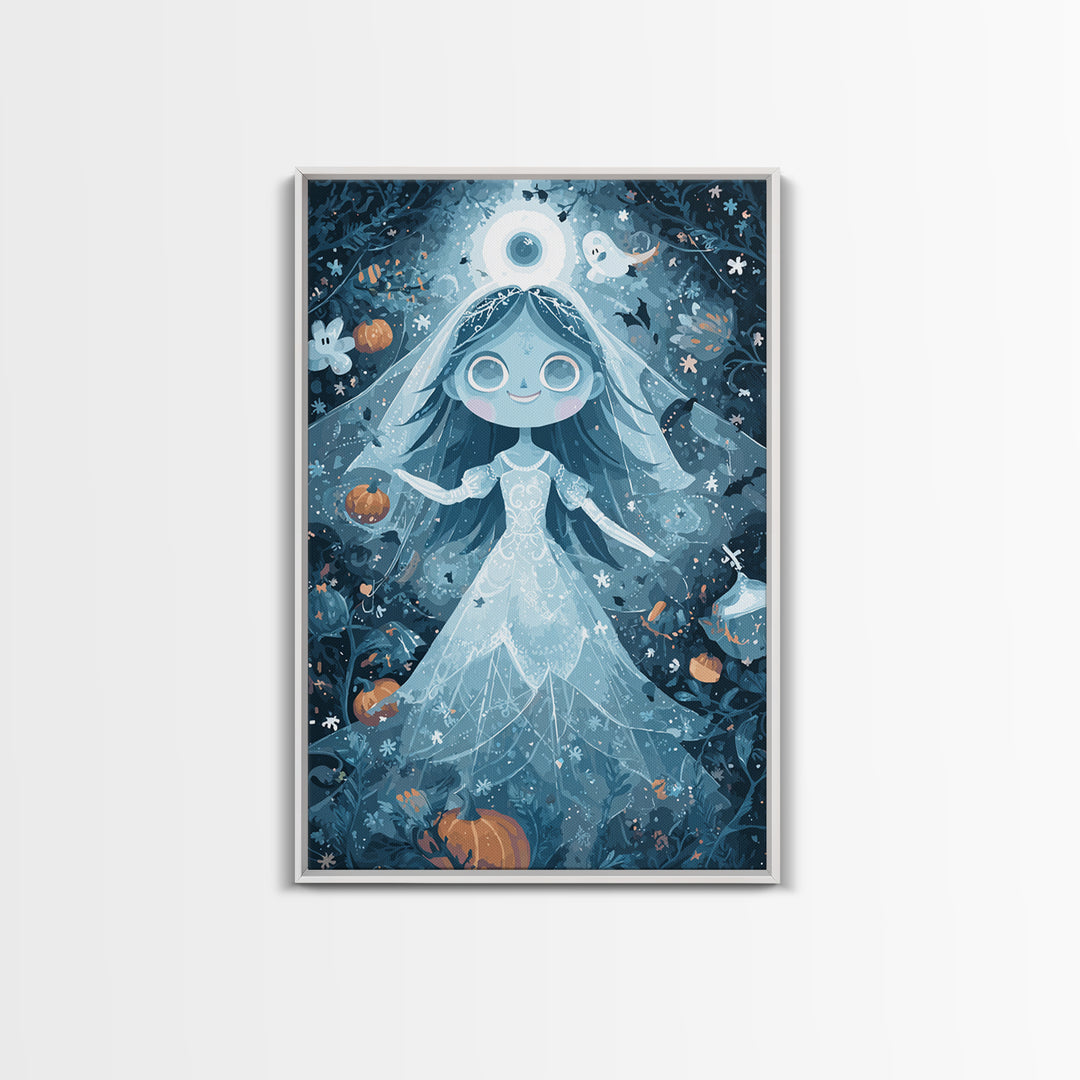 The Bride Of The Abyssal Moon, Pixel Halloween Art, Vertical Wall Art, Canvas Print, Cute Halloween Wall Art