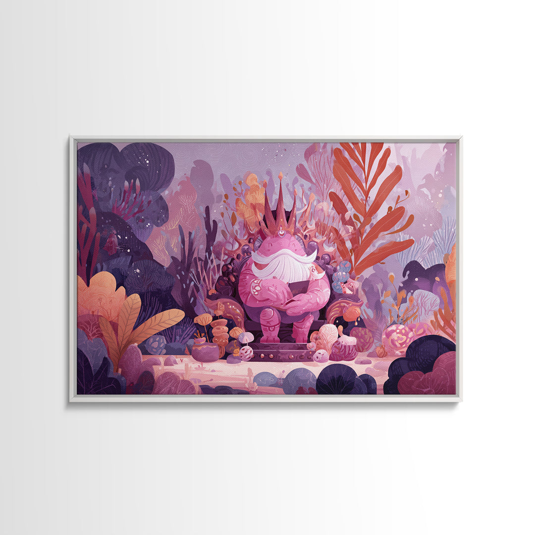 The Watcher In The Coral Throne, Vector Halloween Art, Landscape Wall Art, Framed Canvas Print, Cute Halloween Wall Art