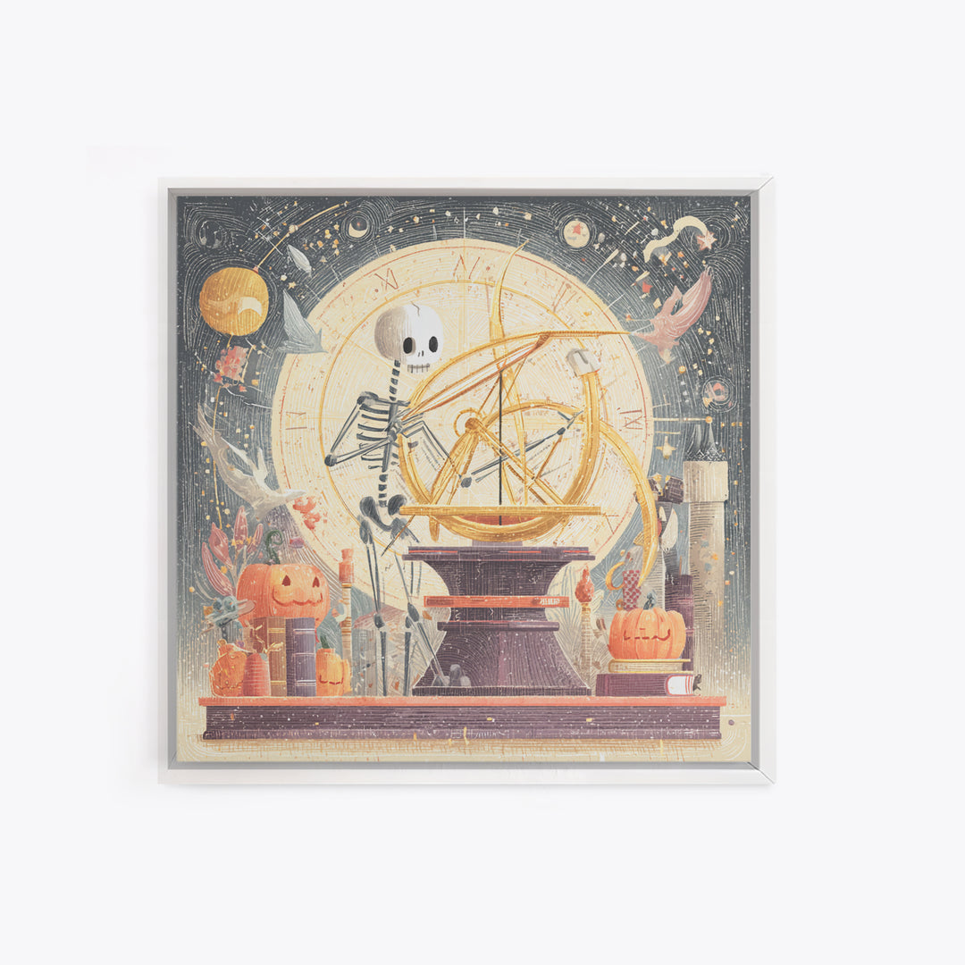The Astronomer Of The Hollow Sky, Hand Sketch Halloween Art, Square Wall Art, Canvas Print, Cute Halloween Wall Art