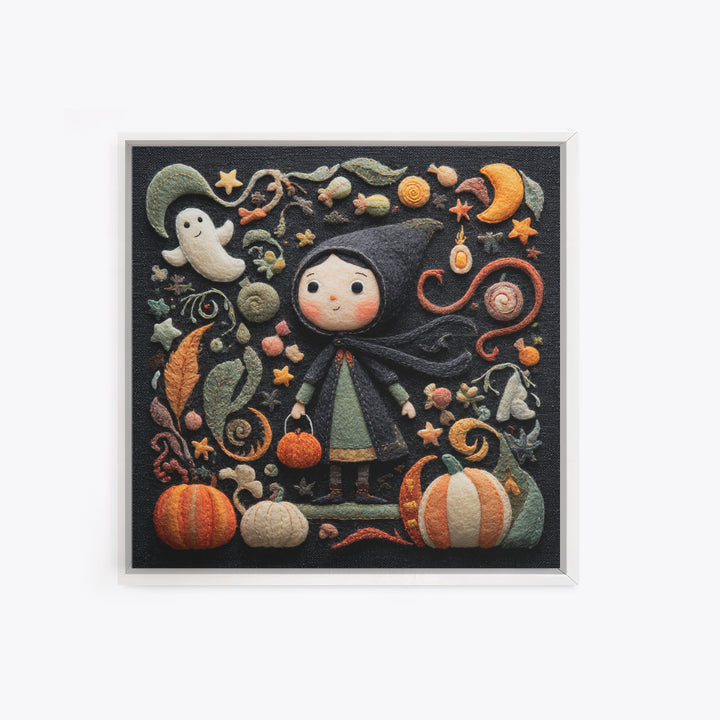 The Widow Of The Whispering Comet, Felt Halloween Art, Square Wall Art, Canvas Print, Cute Halloween Wall Art