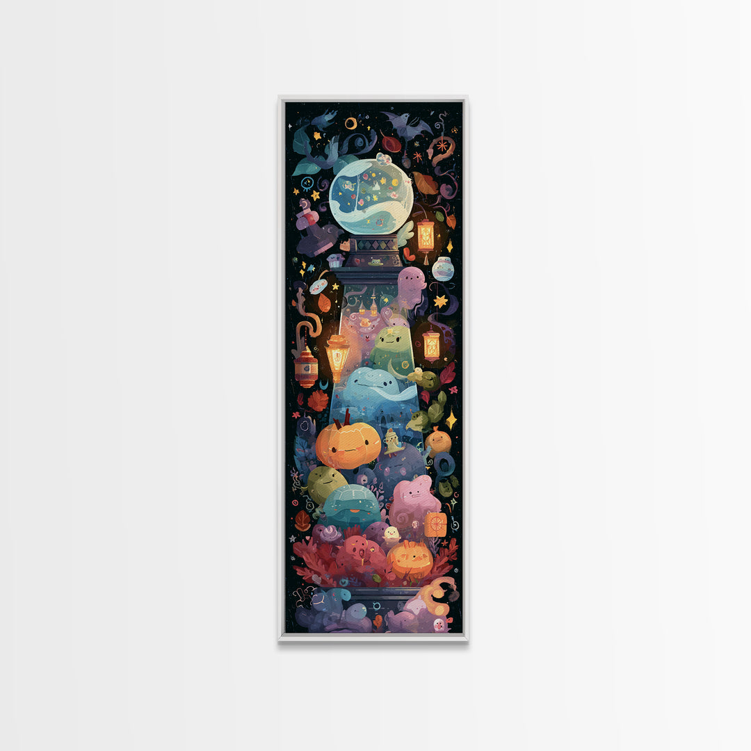 The Oracle Of The Glass Depths, Kawaii Halloween Art, Tall Narrow Wall Art, Framed Canvas Print, Cute Halloween Wall Art
