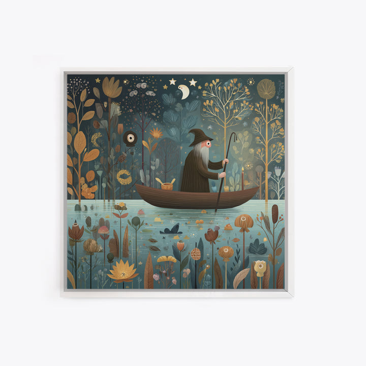 The Ferryman Of The Outer Marsh, Folk Halloween Art, Square Wall Art, Canvas Print, Cute Halloween Wall Art