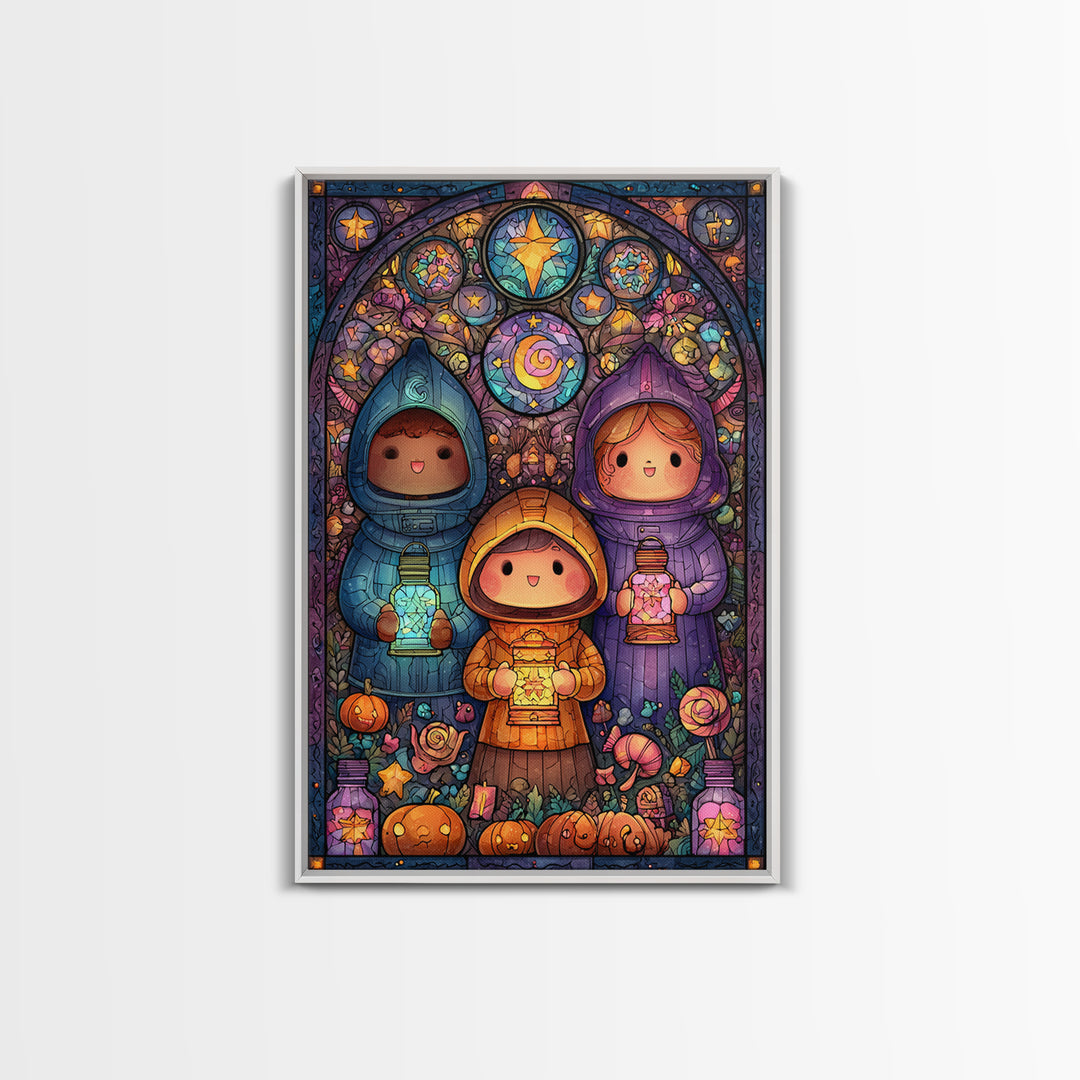 The Lantern Market Beyond The Veil, Stained Glass Halloween, Vertical Wall Art, Canvas Print, Cute Halloween Wall Art