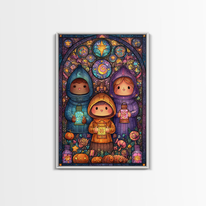 The Lantern Market Beyond The Veil, Stained Glass Halloween, Vertical Wall Art, Canvas Print, Cute Halloween Wall Art