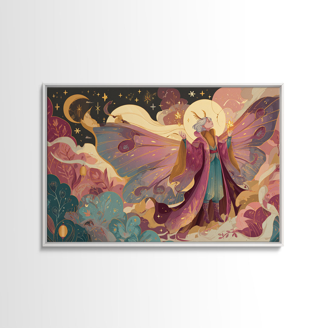 The Moth Prophet Of Kadath, Vaporwave Halloween Art, Landscape Wall Art, Framed Canvas Print, Cute Halloween Wall Art