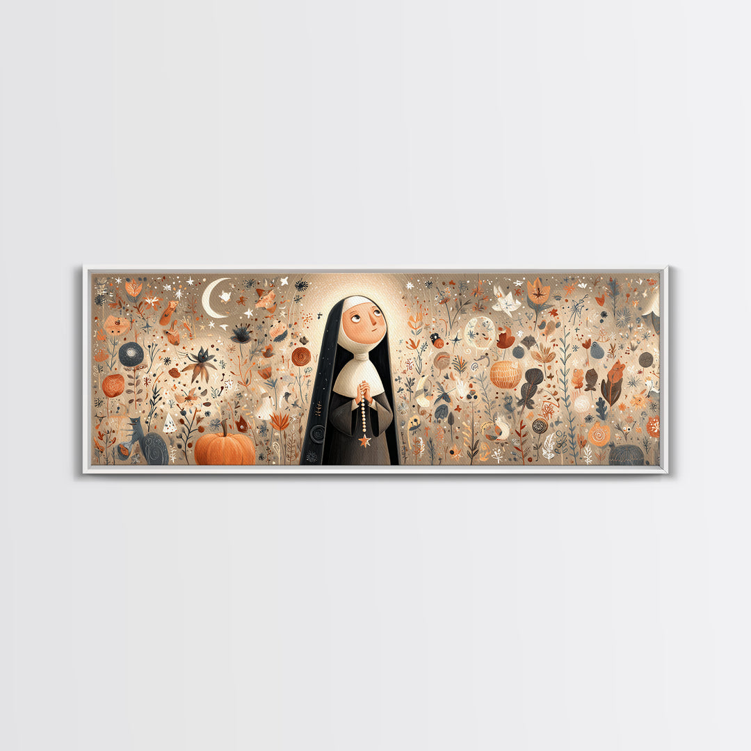 The Nun Of The Endless Constellation, Hand Sketch Halloween Art, Extra Wide Wall Art, Canvas Print, Cute Halloween Wall Art
