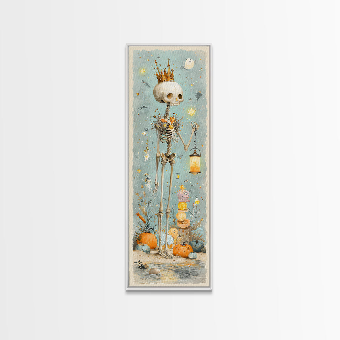 The Salt King Of The Black Shore, Watercolor Halloween Art, Tall Narrow Wall Art, Framed Canvas Print, Cute Halloween Wall Art
