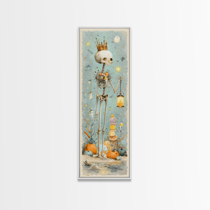 The Salt King Of The Black Shore, Watercolor Halloween Art, Tall Narrow Wall Art, Framed Canvas Print, Cute Halloween Wall Art