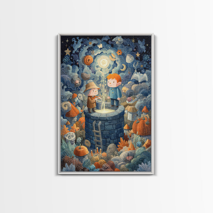 The Dreamwell Beneath Miskatonic, Gouache Halloween Art, Vertical Wall Art, Canvas Print, Cute Halloween Wall Art