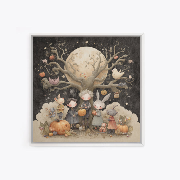 The Children Of The Star Orchard, Pastel Halloween Art, Square Wall Art, Canvas Print, Cute Halloween Wall Art