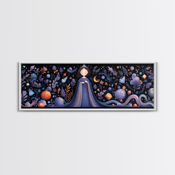 The Seamstress Of Living Nebulae, Felt Halloween Art, Extra Wide Wall Art, Canvas Print, Cute Halloween Wall Art