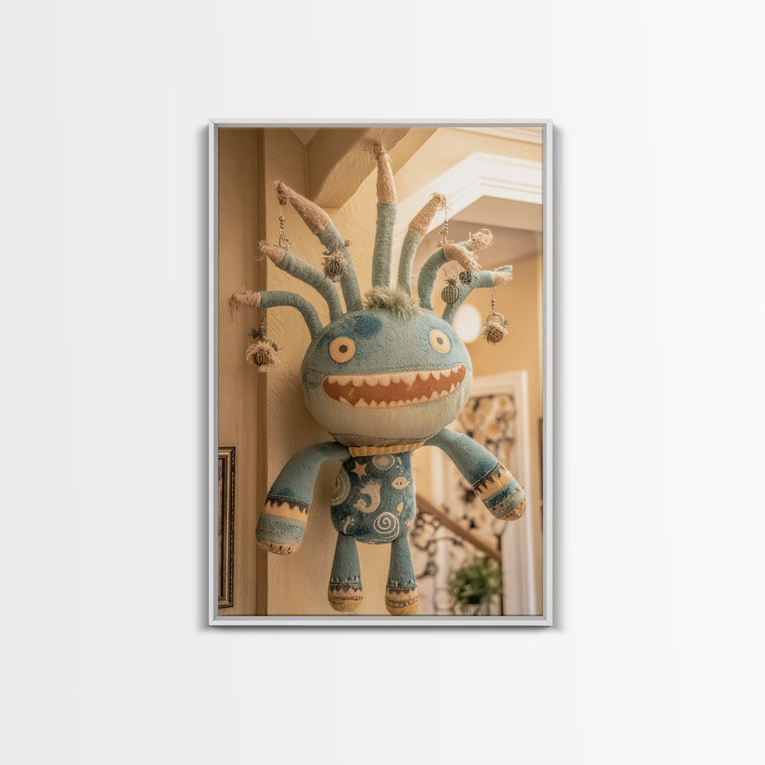 The Mask Of The Crawling God, Plush Halloween Art, Vertical Wall Art, Canvas Print, Cute Halloween Wall Art