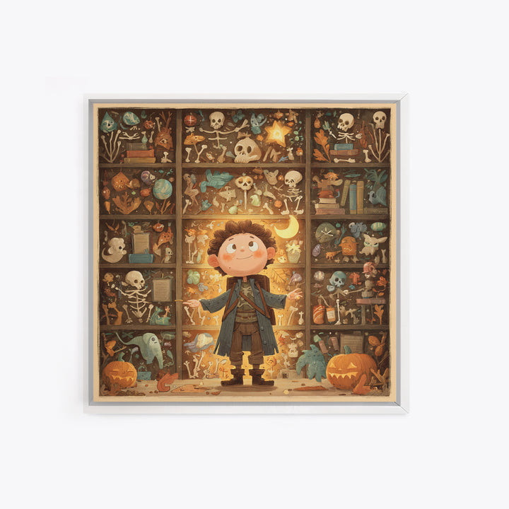 The Archivist Of Dreaming Bones, Retro Halloween Art, Square Wall Art, Canvas Print, Cute Halloween Wall Art
