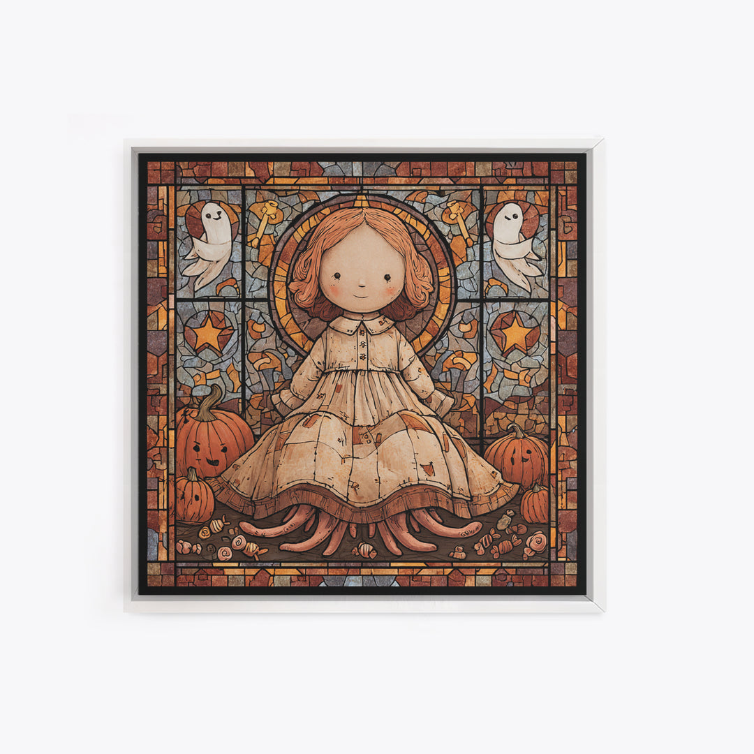 The Doll From Beyond The Void, Stained Glass Halloween, Square Wall Art, Canvas Print, Cute Halloween Wall Art