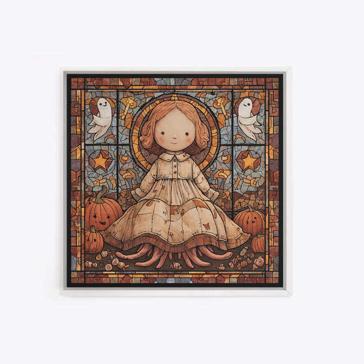 The Doll From Beyond The Void, Stained Glass Halloween, Square Wall Art, Canvas Print, Cute Halloween Wall Art