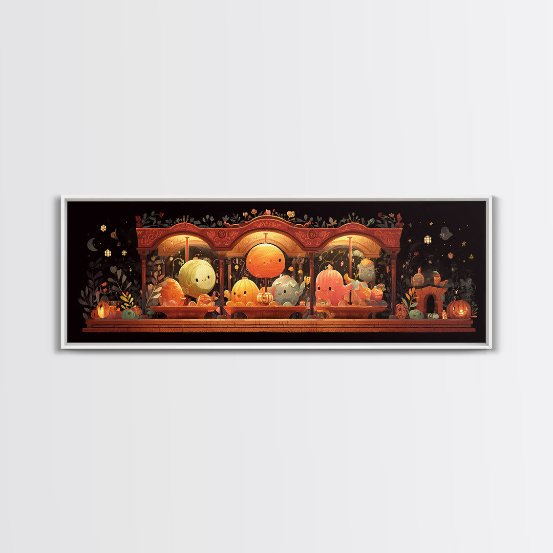 The Carousel Of Sleeping Planets, Pixel Halloween Art, Extra Wide Wall Art, Canvas Print, Cute Halloween Wall Art