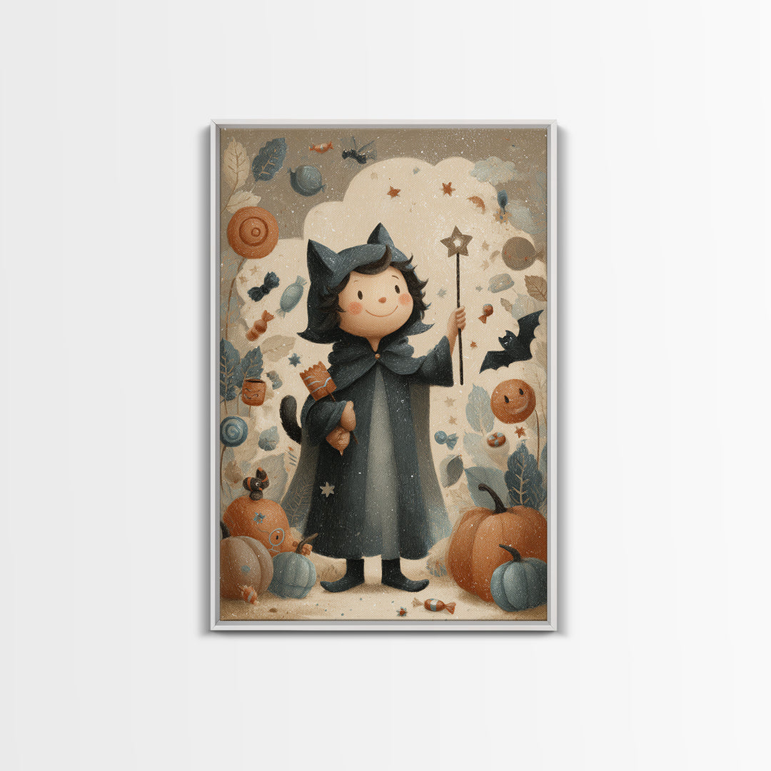 The Costume-Changing Wand, Pastel Halloween Art, Vertical Wall Art, Canvas Print, Cute Halloween Wall Art